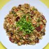 Fried rice on yellow background