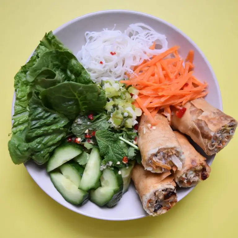 Vietnamese Noodle Salad Bowl with Spring Rolls (Bún Chả Giò)