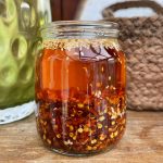 Homemade Chilli oil in glass jar
